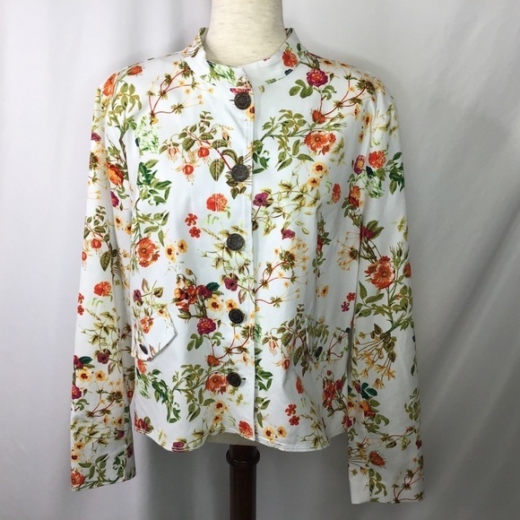 Disney Jackets & Blazers - DISNEY Jacket Size XL Alice Looking Glass Atwood Floral Designer White